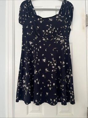 Good Luck Gem Navy Floral Square-Neck Fit-and-Flare Dress